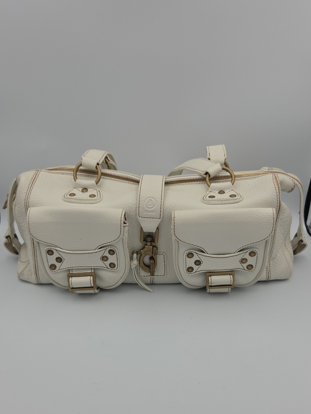 Bogner Y2K Vintage Cream Leather Shoulder Bag with Front Pockets